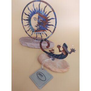 Lazart Painted Metal Sculptures(2) Sandstone Base Sun & Gecko